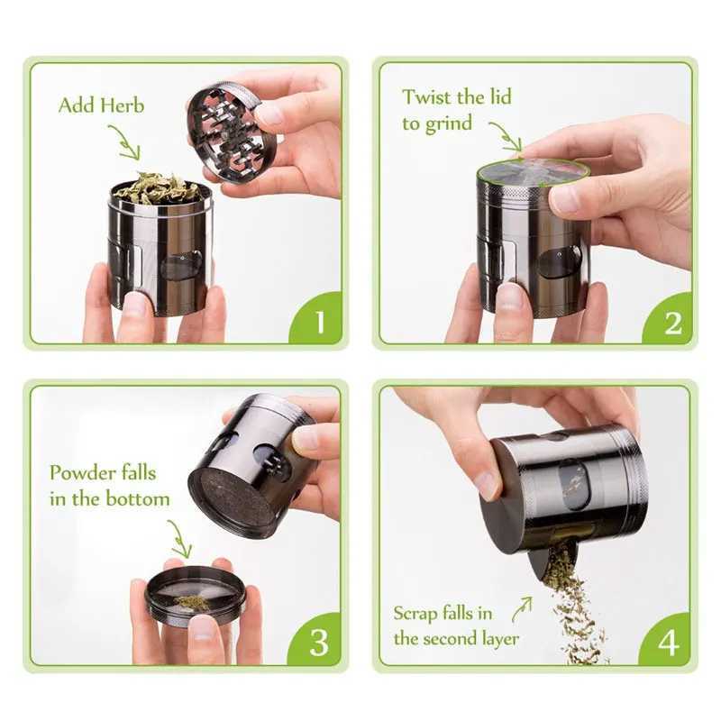 60MM 4 Layers Tobacco Grinder Zinc Alloy Manual Cigarette Tobacco Grinder Smoke Mill Herbal Herb Spice Mill Grass Smoke GrinderXJ250111