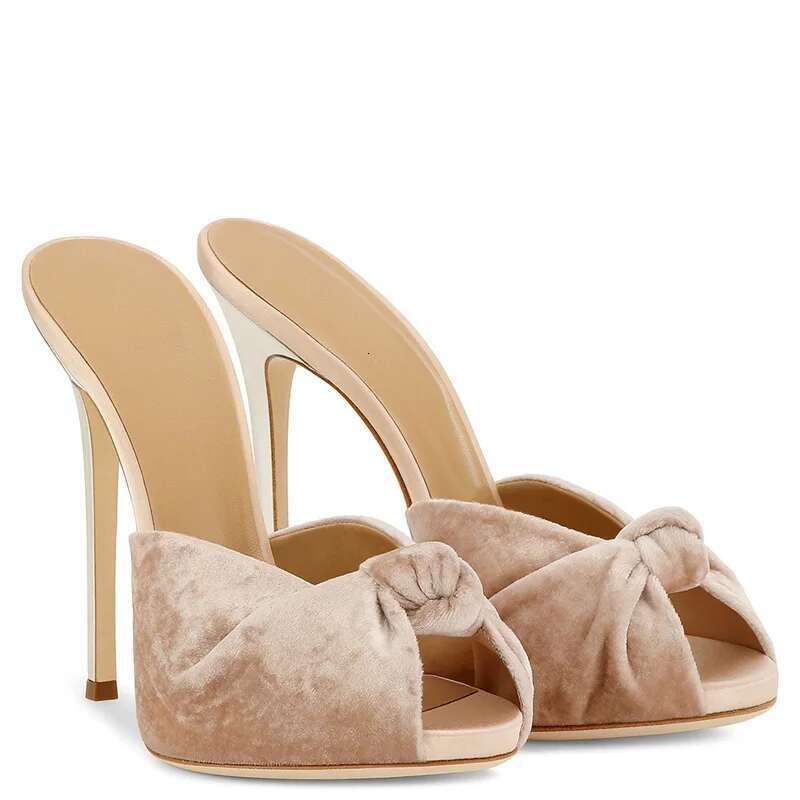 Sexy Red Veet Knot Stiletto High Heels Slipper Sandals Women Open Toe Summer Sgbacks Outfit Street Dress Shoes