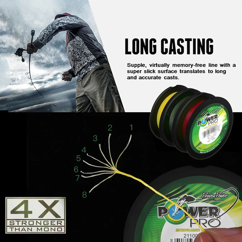 POWER PRO Braided Fishing Line - Length 275m300yds Diameter 0.23mm-0.43mmSize 20-80lb Super PE Braided Line Fishing 250107