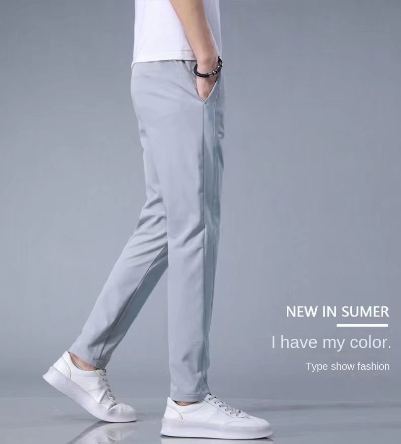 Straight tube ice silk pants for men's business trend, sagging casual pants, summer thin wide leg pants youngsters