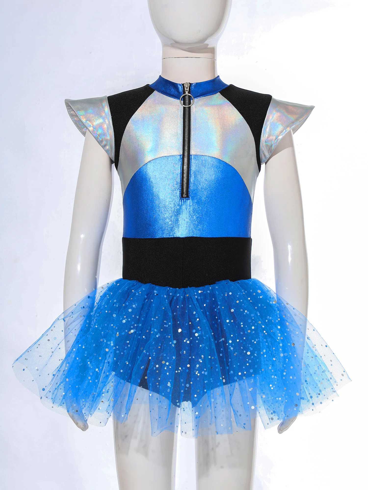 Children and girls role-playing costumes cheerleading dance dresses short sleeved shiny Spanish Tutu tight jumpsuit Halloween Par dance costume W25011