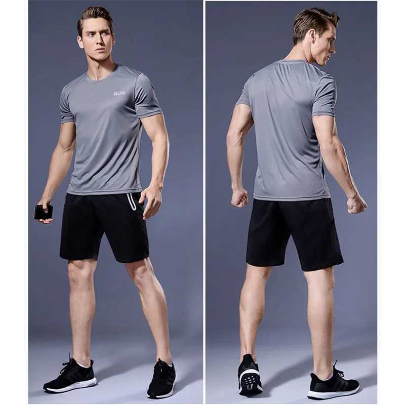 Mens fitness shirt short sLeeved gym sports shirt fitness top mens quick drying running shirt training sports shirt W250111