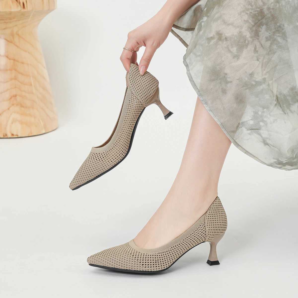 New Arrival New Summer Womens High Heels with Hollow Mesh Knitted Breathable Shoes (6cm High) T250110