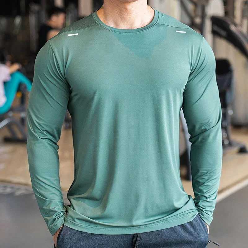Mens sports fitness long sleeved outdoor badminton quick drying training shirt casual thin running top bodybuilding sportswear W250111