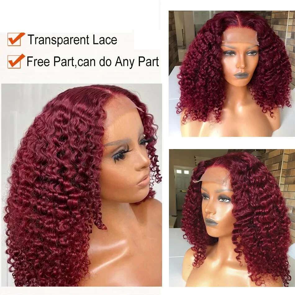 Brazilian 99J Bury Lace Front Wig 13X4 Deep Curly Short Bob Human Hair Red Colored Water Wave Wigs