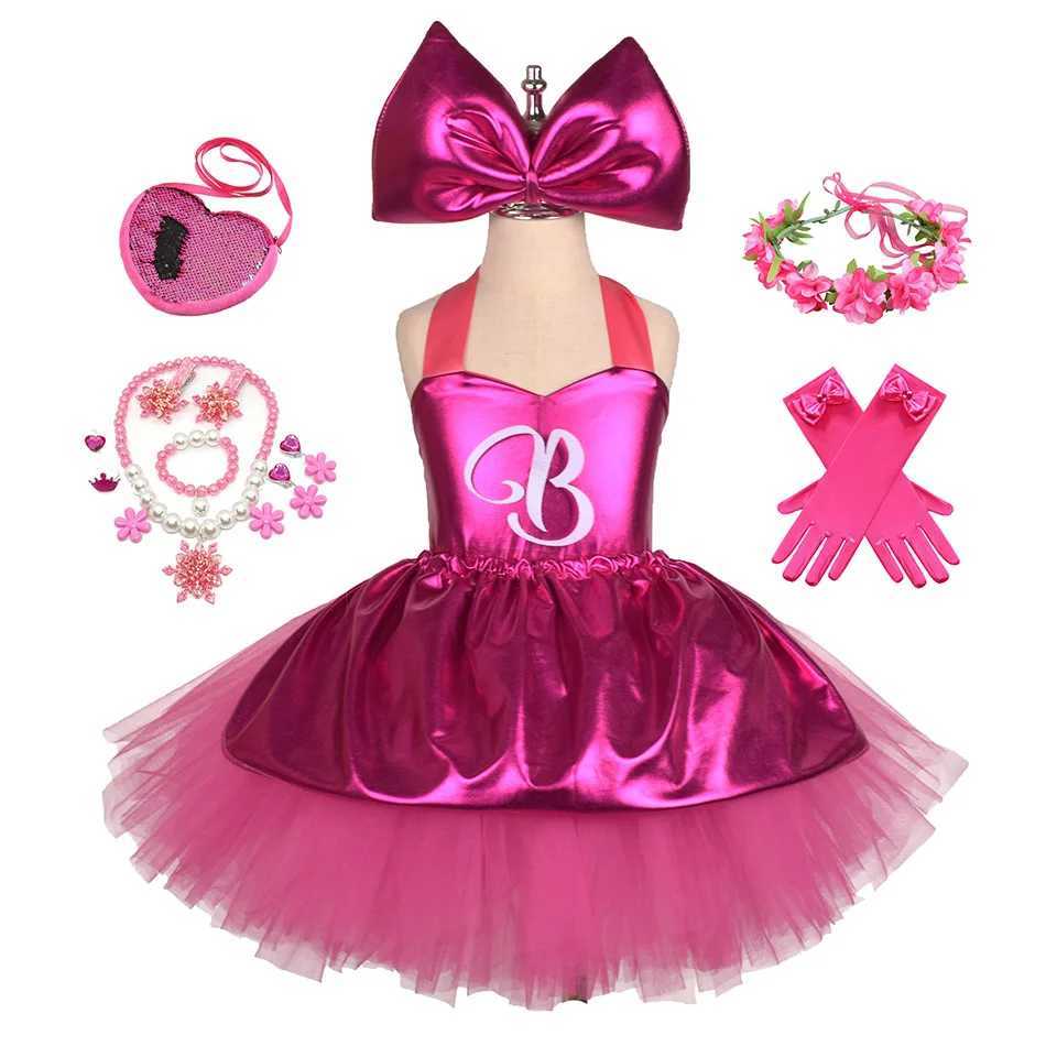 Princess girl Rosy Knee Length Barbi Tutu girl birthday party dress Halloween Christmas costume Margot Robbie cosplay W250111