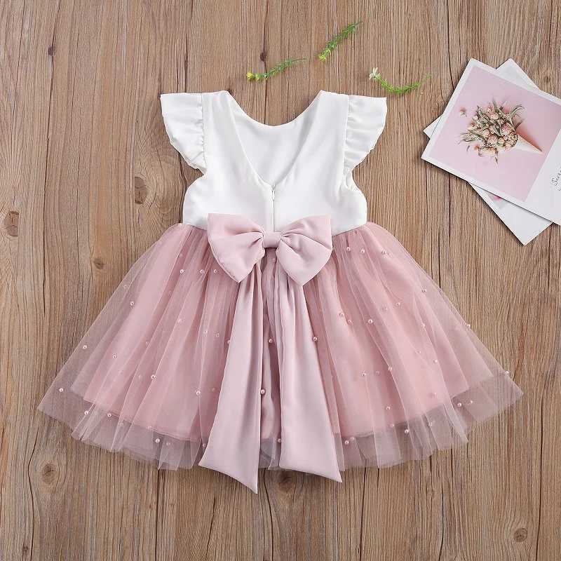 Baby Summer Clothing Preschool Children Baby Girls Princess Bow Tutu Dress Par Wedding Bead Pageant Dress 6M-5T W250111