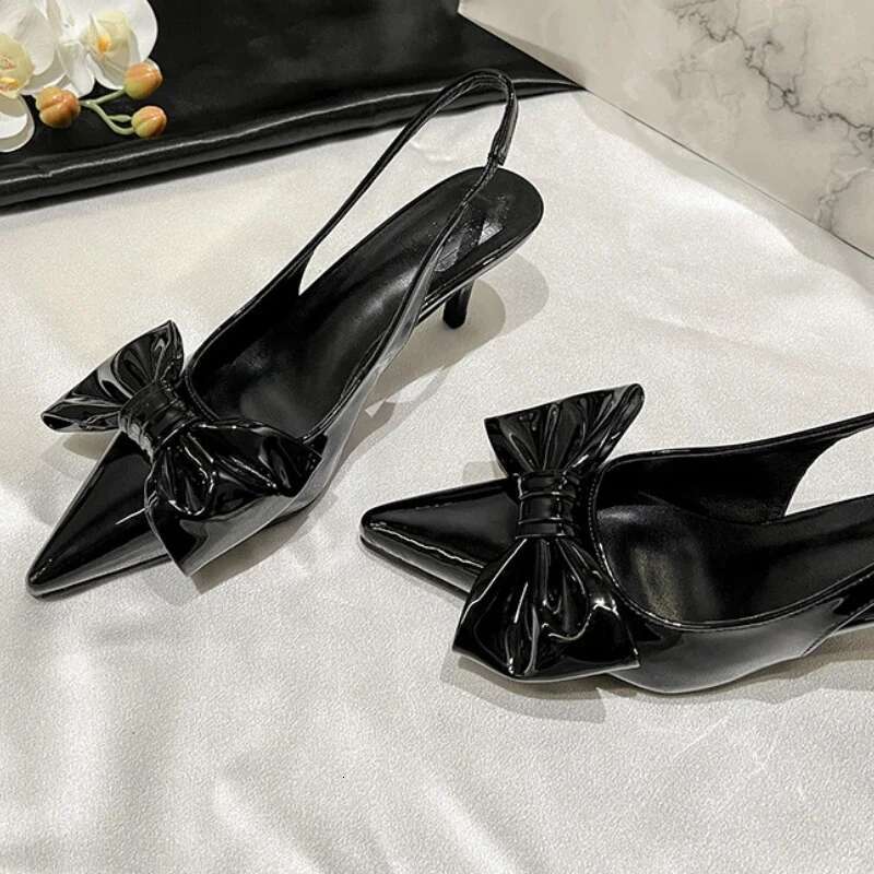 Bow Pointed Toe Muller Shoes Sweet Fashion Elegant Sgbacks Thin Heels Gold Comfy Sandals Women Sandalias De Mujer