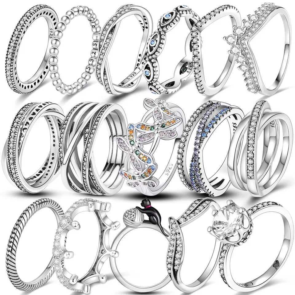 Original 925 sterling silver womens finger ring silver cocktail ring geometric butterfly circular luxury jewelry W250111