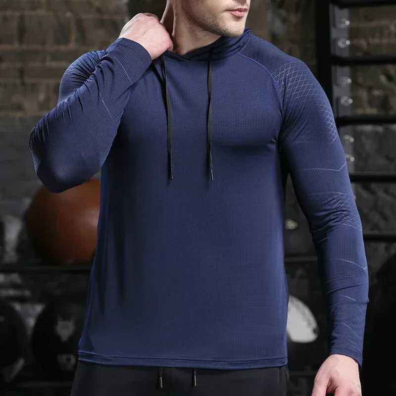 Mens outdoor sports hoodie quick drying suitable for long sleeved tops with hood mens running sportswear casual quick drying sportswear W250111