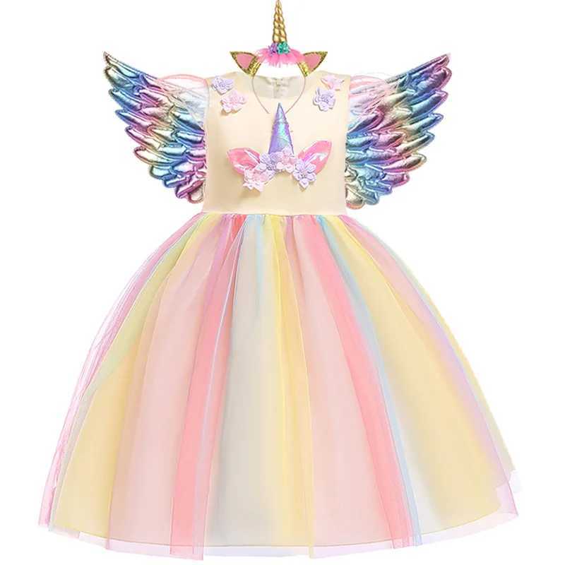 Girl Tutu Dress Rainbow Princess Children Par Dress Children Christmas Halloween Role Playing Costume Leading with Wings W250111