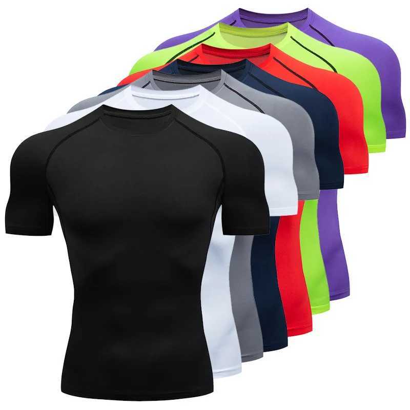 Sports fitness short sleeved running T-shirt quick drying gym jersey compression shirt elastic tight mens sportswear W250111
