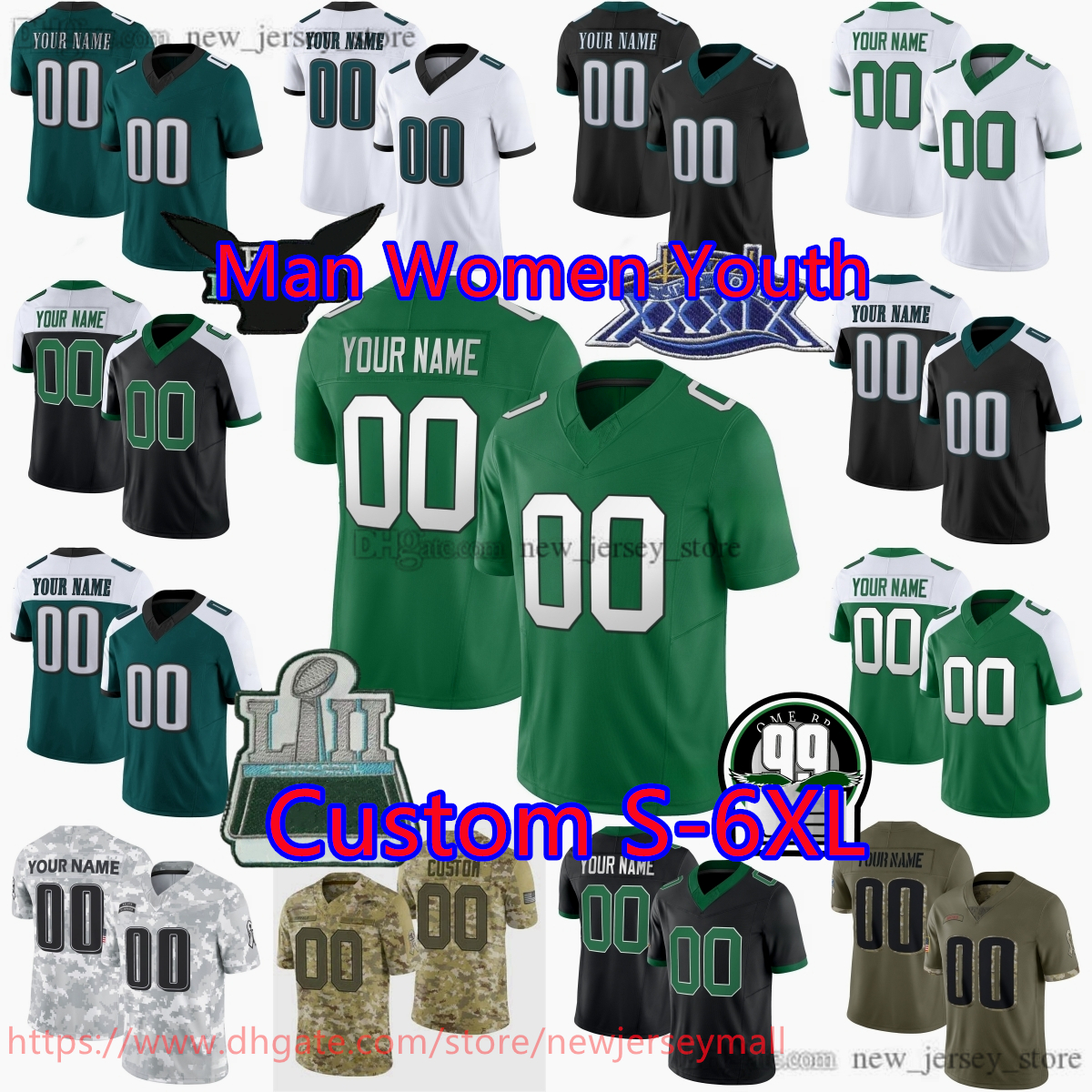 Custom DIY Football 1 Jalen Hurts Jersey Stitched 20 Brian Dawkins 26 Barkley 62 Kelce Goedert Smith Brown Carter DeJean Jerseys S-6XL any name number Man Women Youth