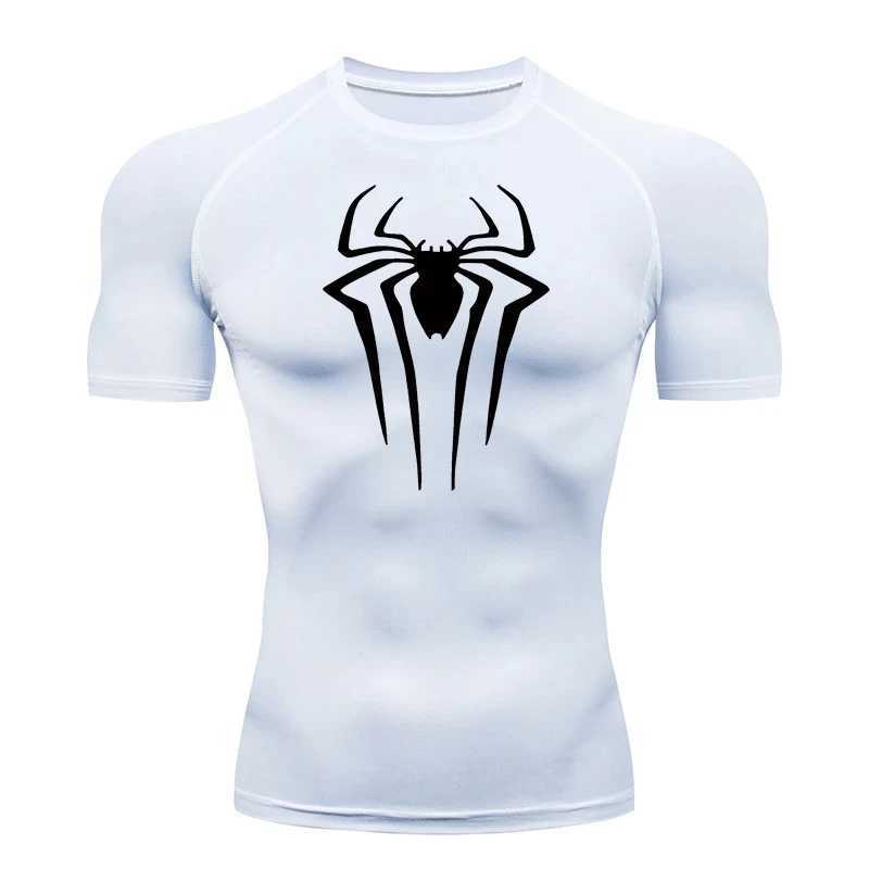 Spider Print Mens Compression T-shirt Summer Short Sleeve Rash Guard Gym Exercise T-shirt Sports Quick Drying Underwear Top W250111