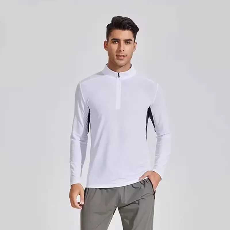 Quick drying long sleeved T-shirt mens autumn and winter gym running and training track and field fitness clothing half zip top W250111