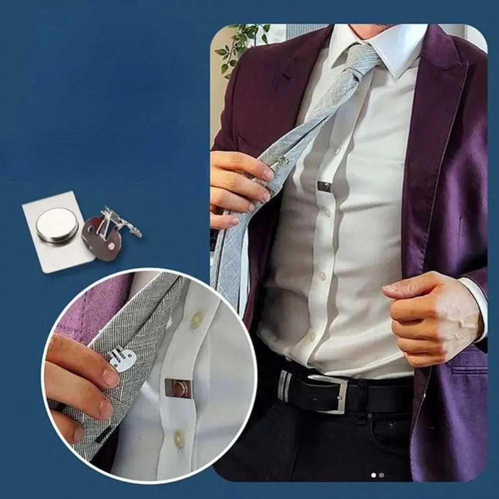 Magnetic invisible tie clip with automatic fixing buckle anti wrinkle and anti swing tie clip W250111