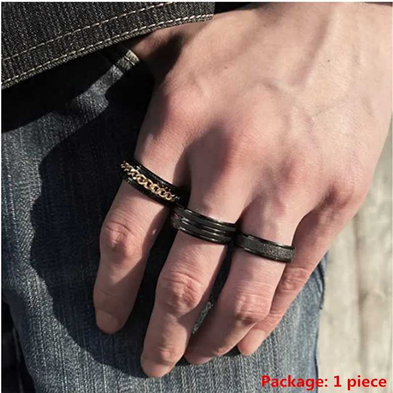 Anxiety Fidget Spinner Mood Rings 8mm Male Stainl Steel Spinning Rotating Cuban Chain Ring for Men Punk Anti Str JewelryXJ250110