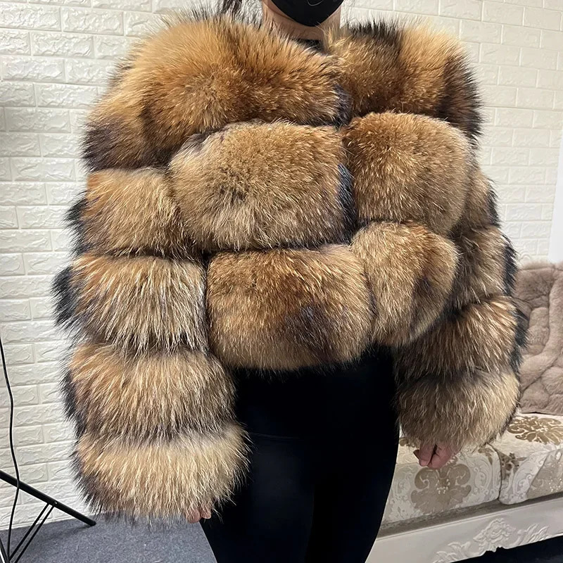 MAOMAOKONG 2024 Natural Real Fur Coat Women Winter Long Sleeve Raccoon Jackets Thick Top Female Furry Vest 250107
