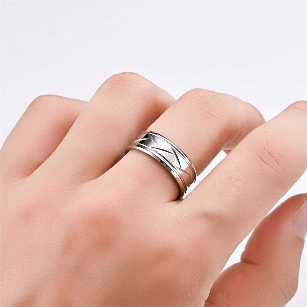 Mens silver black stainless steel ring groove multi sided ring womens engagement ring anniversary gift W250111