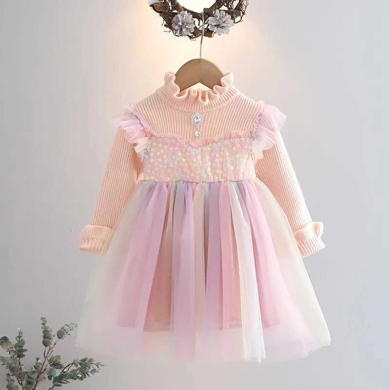 2025 Spring/Autumn Childrens Dress Flower Collar Glitter Childrens Dress Girl Frog Colorful High Thickness Preschool Girl Princess Dress W250111