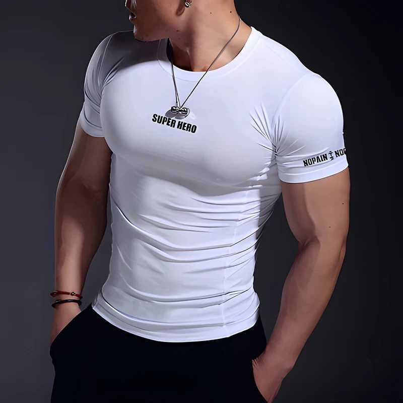 Summer Fitness Muscle Fitness Set Short Sleeve Quick Drying Training Running Exercise Elastic Tight Mens Sports T-shirt W250111