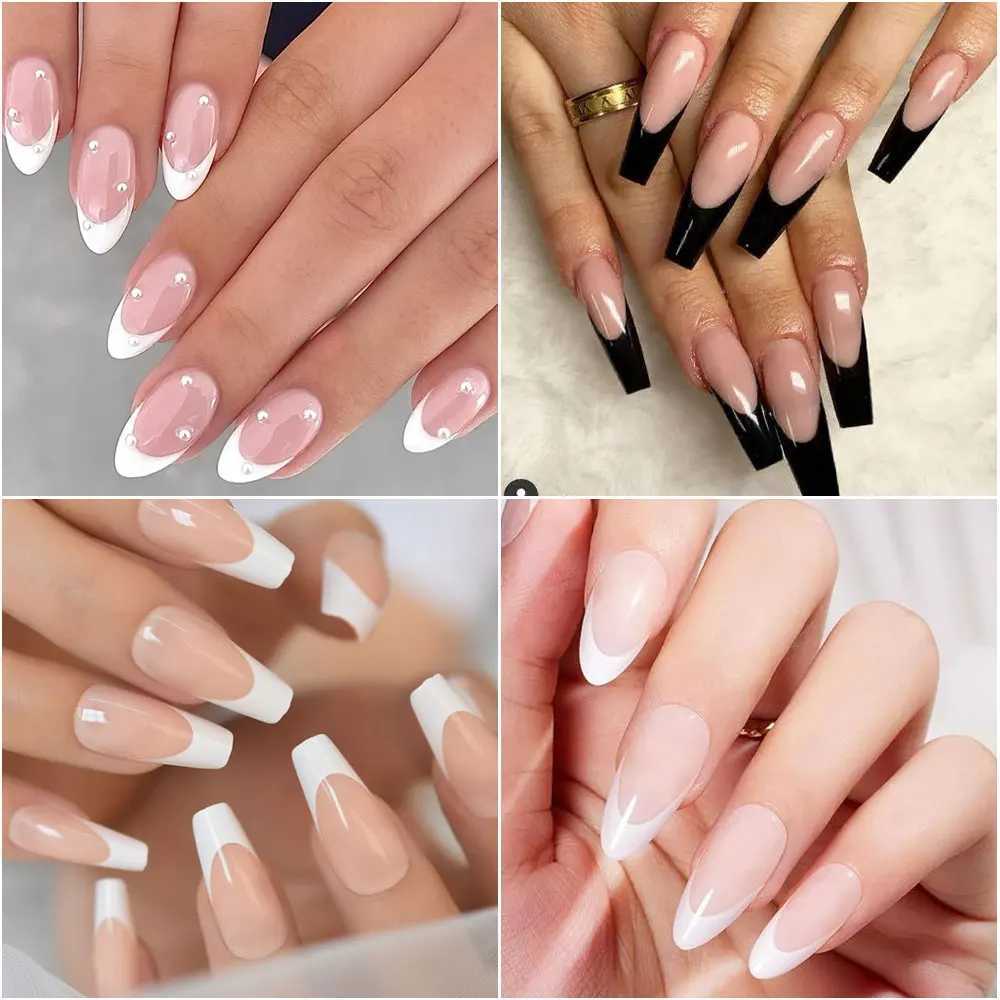 132Pcs Pre-French Gel Tips Soft Gel System Medium Long Almond Square White/Black French Tip Gel Nails 12 Sizes for DIY Manicure*XJ250110
