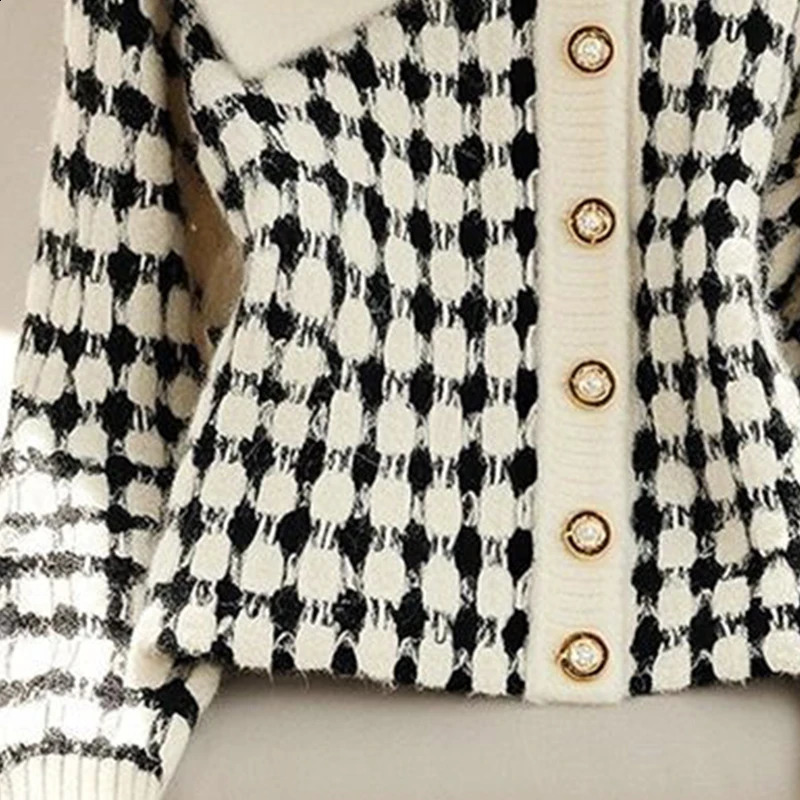Turn-down Collar Knitting Cardigan Coat Women Autumn Winter Elegant Temperament Sweater Fashion All-match Trend Knitwear Tops 250106