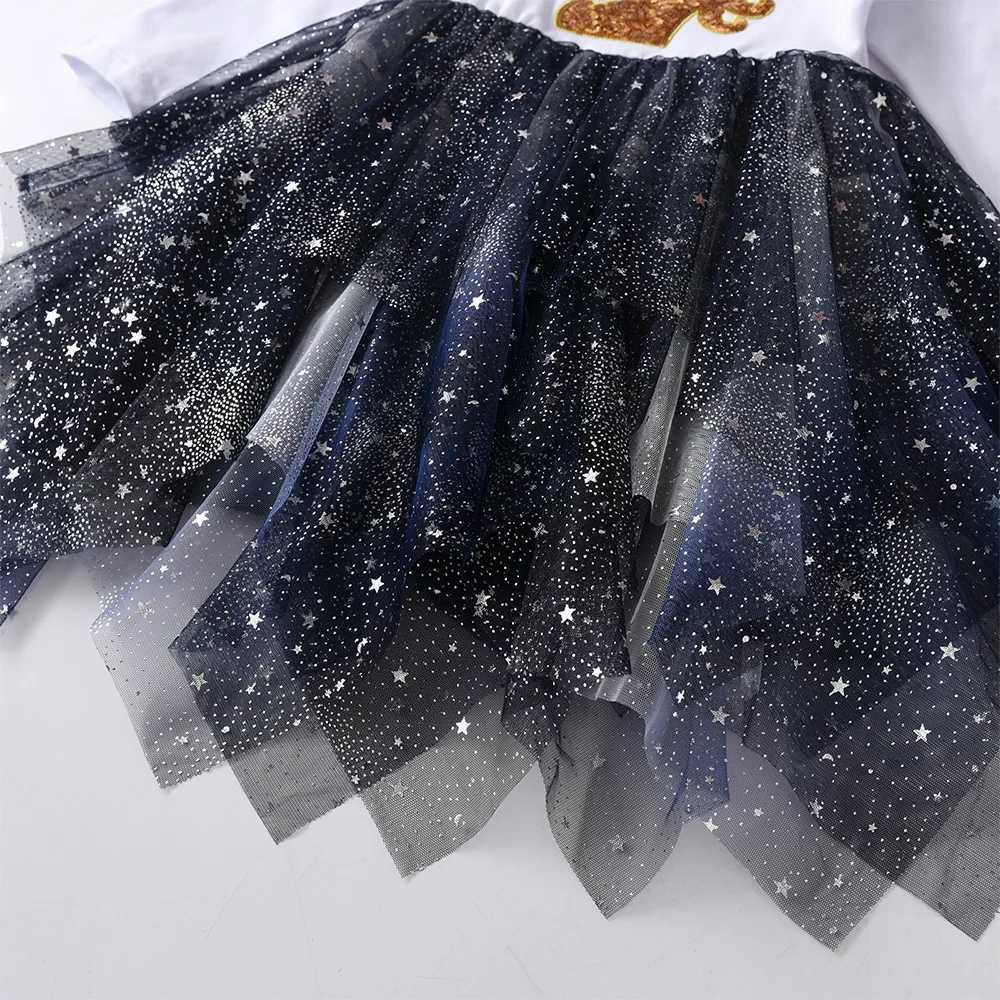 Vegeta childrens unicorn sequin application dress girls flash sleeves autumn spring patch work shiny irregular Tutu princess dress W250111