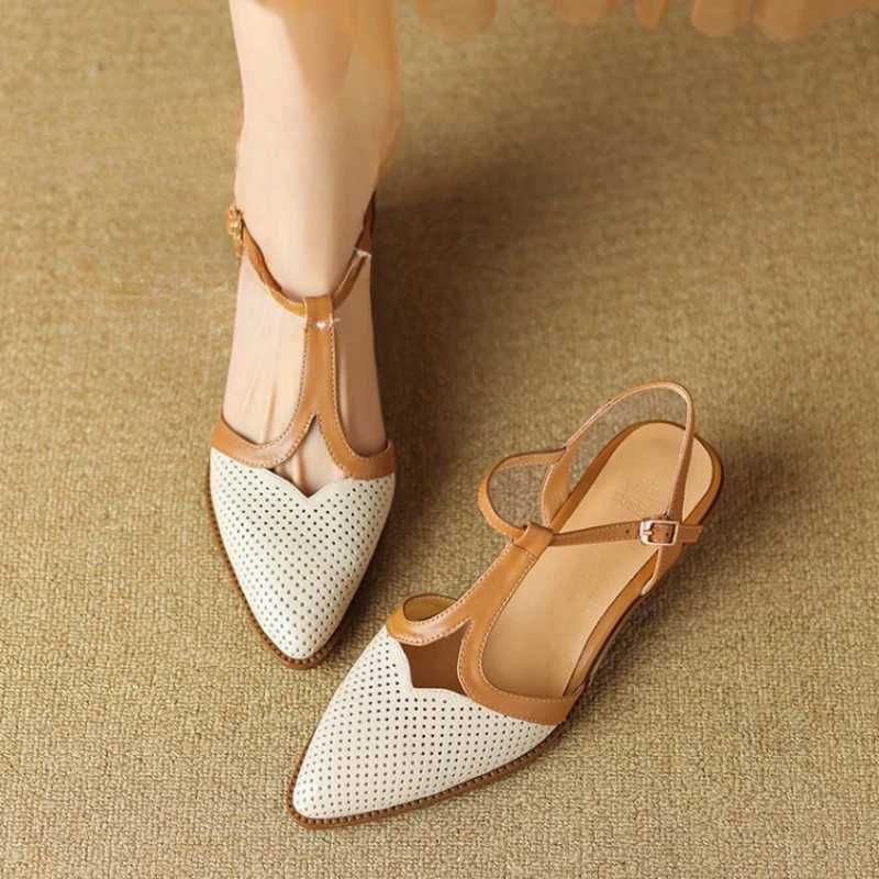 New Arrival Womens denim leather mixed color decal toe ankle shoulder strap heel sandals elegant womens daily dress pump shoes T250110
