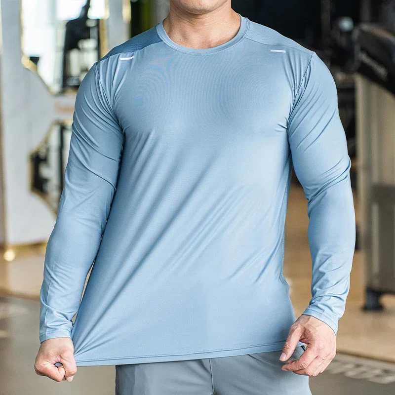 Mens sports fitness long sleeved outdoor badminton quick drying training shirt casual thin running top bodybuilding sportswear W250111