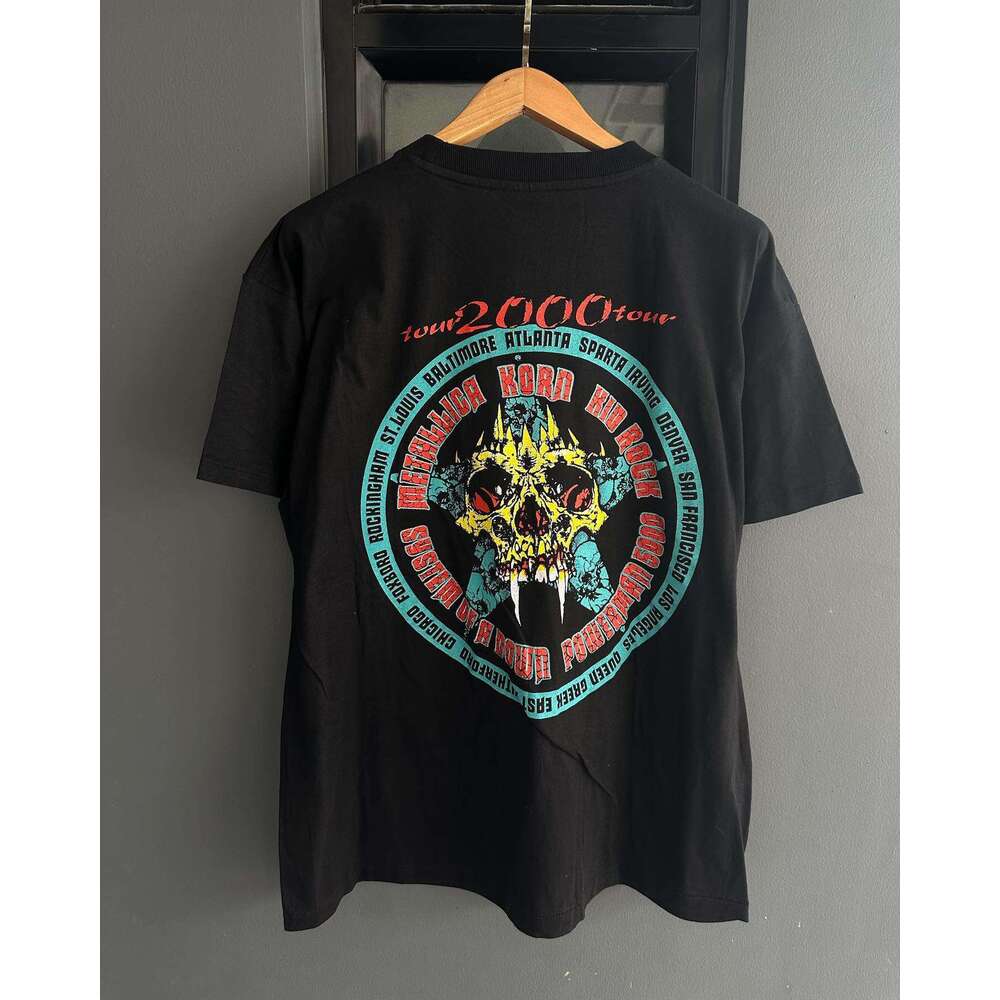 Metal band trendy brand personality niche print short sleeved nostalgic top T-shirt men's tee