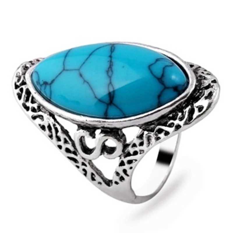 Ofertas Retro Bohemian Style 6-Color Oval Stone Finger Ring Jewelry Suitable for Female Engagement Wedding Bridal Sizes 6-11 W250111