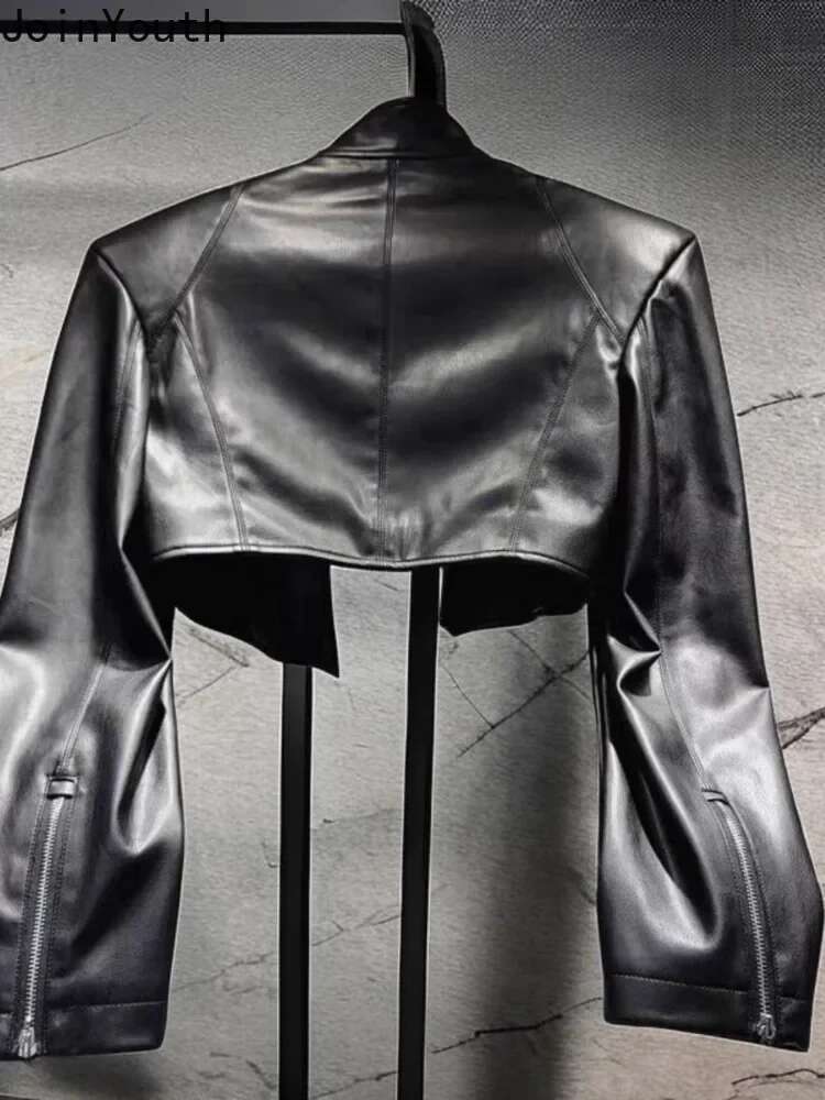 hoodie Streetwear Y2k Jackets Women's Clothing Haruku Crop Tops 2024 Ropa Mujer Korean Outwear Stand Neck Leather Short Coats 63A097 jacket