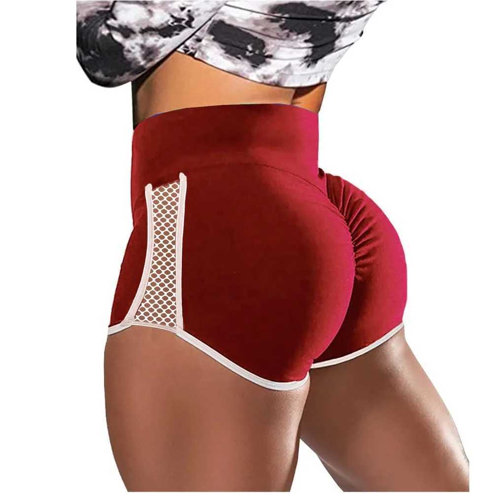 Summer High Waist Side Hollow Out Sport Shorts Fashion Slim Fit Short Women Stitching Stretchy Short for Run Exercise YogaXJ250111
