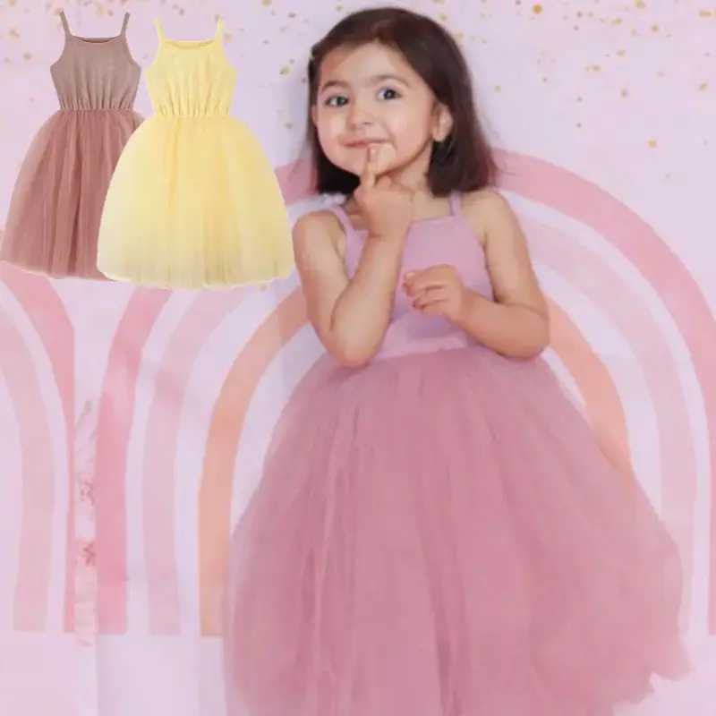Preschool girl solid Tutu dress baby fluffy chiffon dress sleeveless cotton Sundress princess dress Pageant Par 0-5T W250111