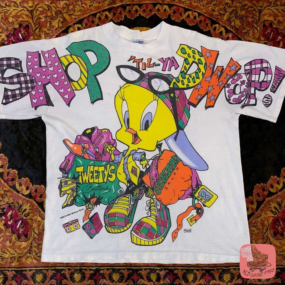 Summer loose and cute couple short sleeved Tweety Tracy print nostalgic top American creative T-shirt