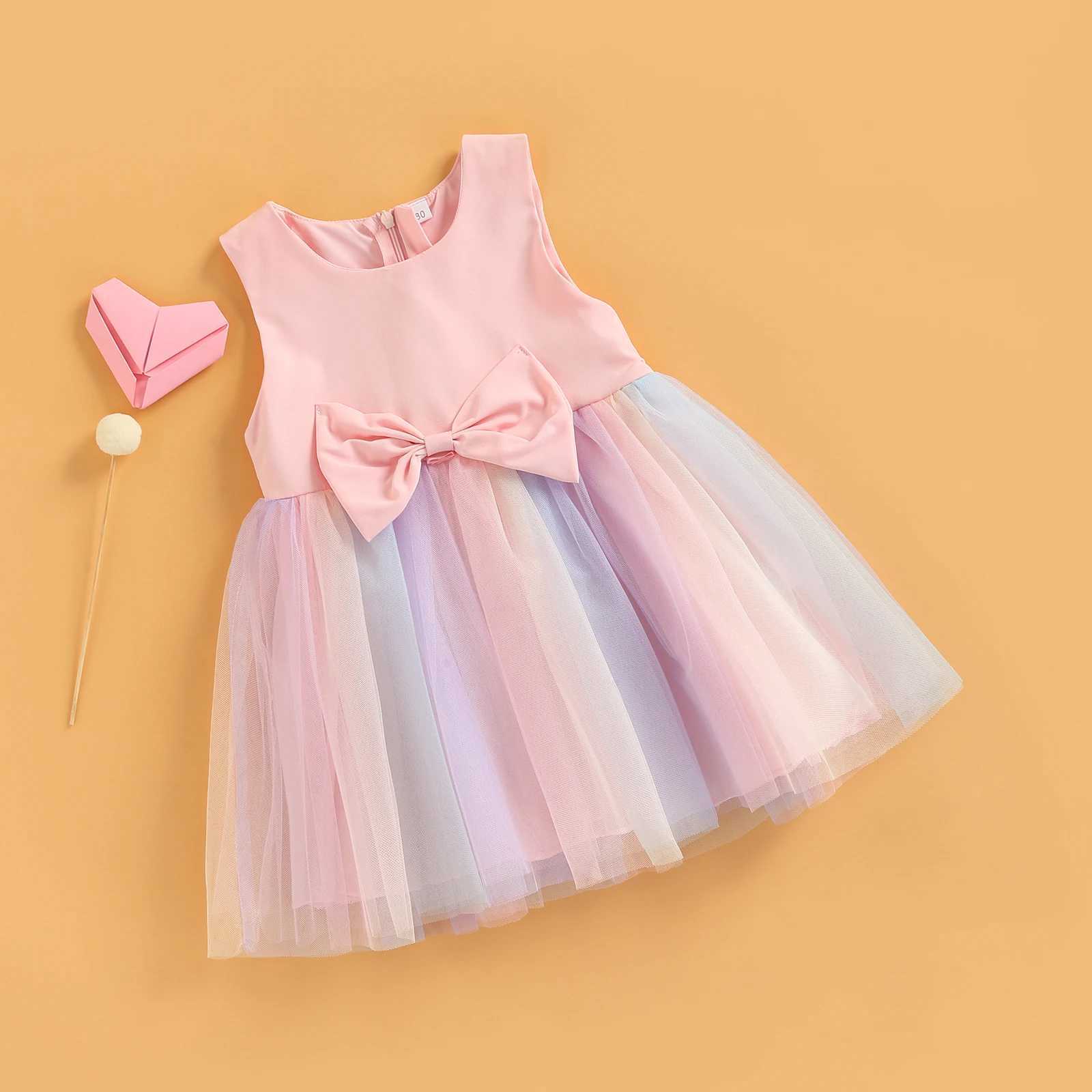 Citgeett Summer Preschool Childrens Girls Princess Dress Sleeveless Bow Rainbow Tulle Tutu Dress Par Dress W250111