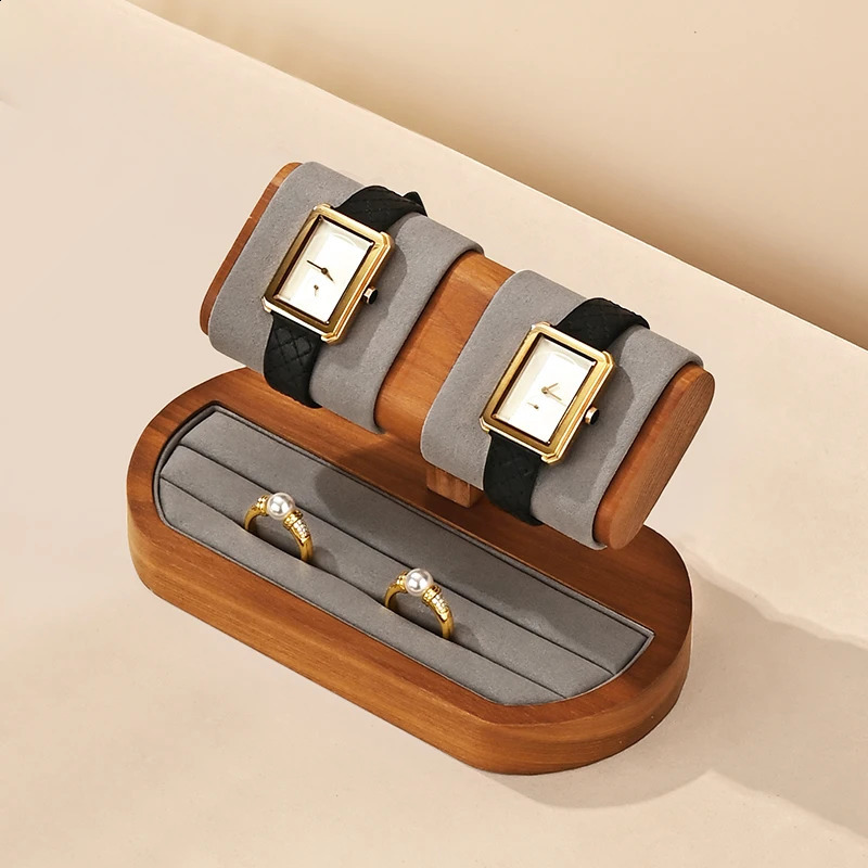 Oirlv Wooden Wrist Watch Display Rack Jewelry Organizer T-Bar Watch Stand Ring Tray Multi-Function Jewelry Display Stand Holder 250106