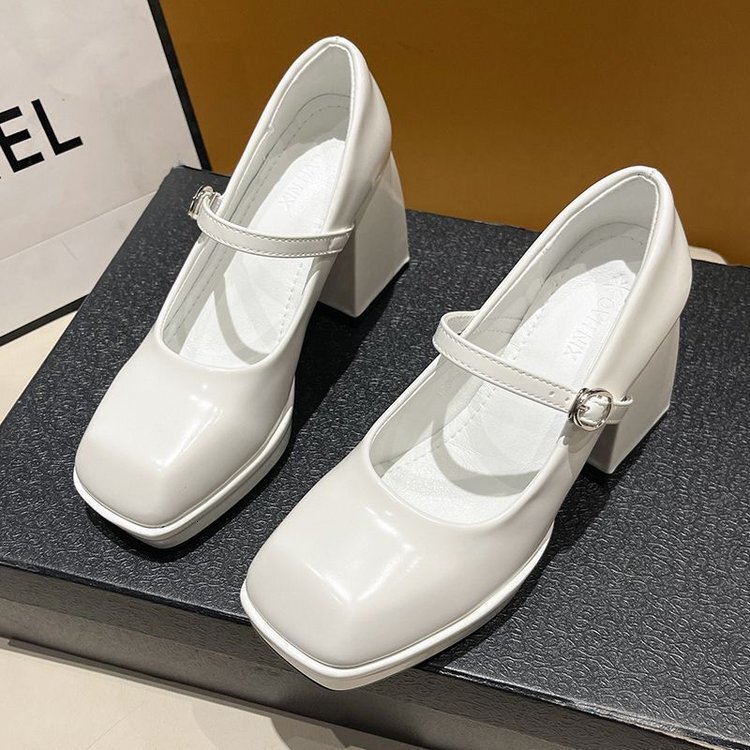 Ddmywed 2024 Summer New Square Headed Universal Shallow Mouth Buckle Leather Mary Jane Women's Thick High Heels Single Shoes Chinese Brand Shoes 