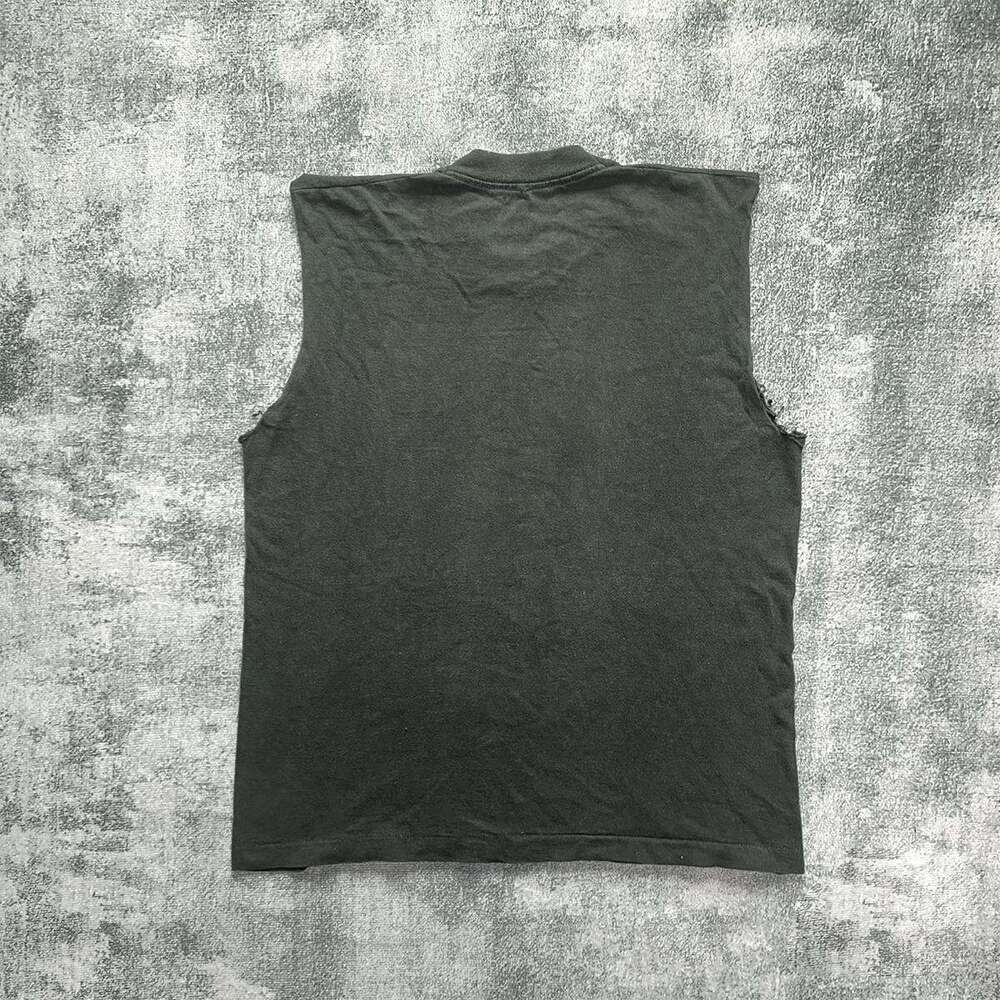 Inspiration: Water washed printed cut sleeves men's hip-hop loose and versatile top for high school students, American trend T