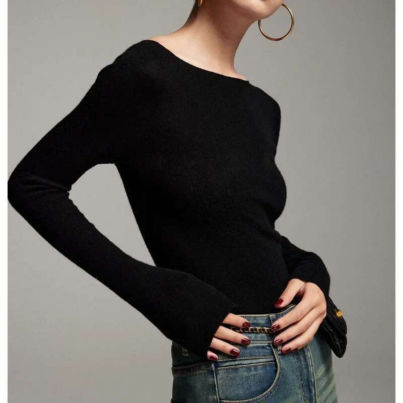 Elegant Knitted Women's Pullover Sweater Blend Of Wool And Silk Seamless One-E Coat For Autumn/Winter