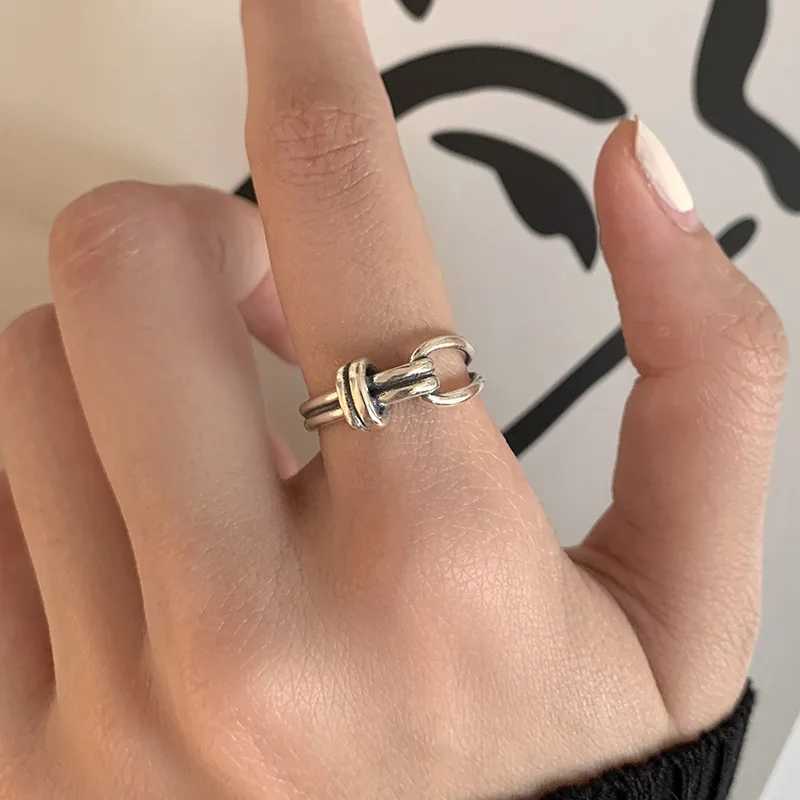 Ventilate 925 sterling silver ring INS fashion hip-hop retro couple hollow line punk Thai silver party adjustable jewelry W250111