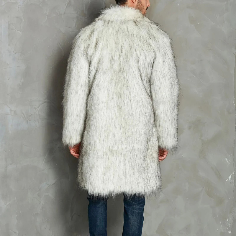 YILEEGOO Men Winter Faux Fur Coat Long Sleeve Lapel Collar Open Front Fluffy Jacket Outwear 250107
