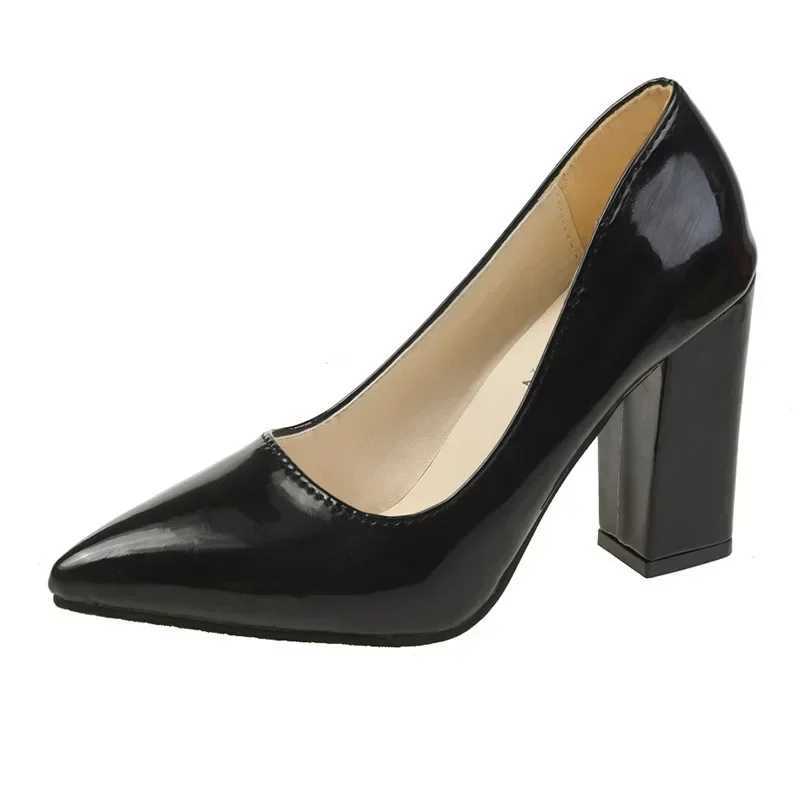 New Arrival Square Heels Pumps Womens Shoes Patent Leather Sexy Wedding Party Official Casual Super Size Szie T250110
