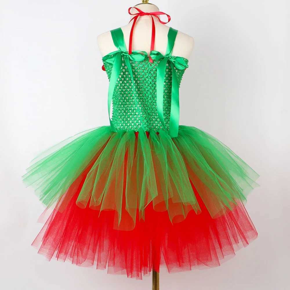 Girls Christmas elf costume childrens fancy Christmas costume set green and red childrens Christmas Par grid chiffon Tutu dress W250111