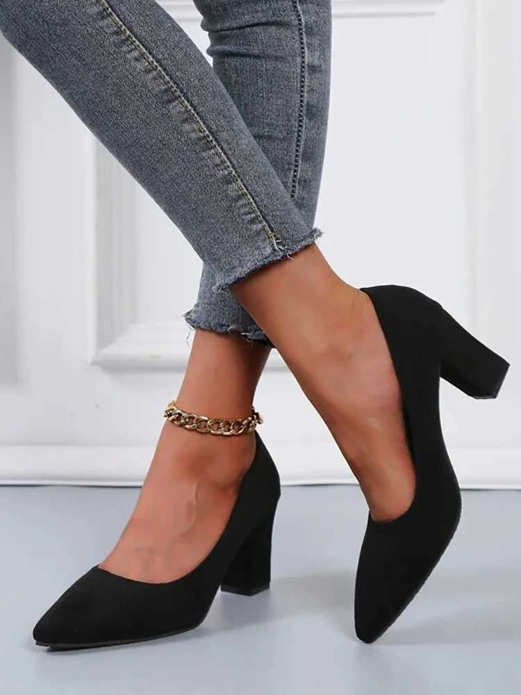 New Arrival Aphixta New 7cm Thick High Heels Womens Pump Shoes Student and Mom Beige Suede Wedding Casual Party Square High Heels Plus Size T250110