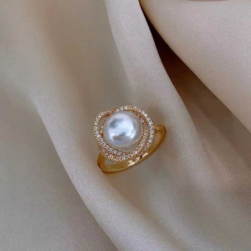 Simple set zircon gold rose pearl ring suitable for womens personalized fashion daily decoration party jewelry birthday giftXJ250412