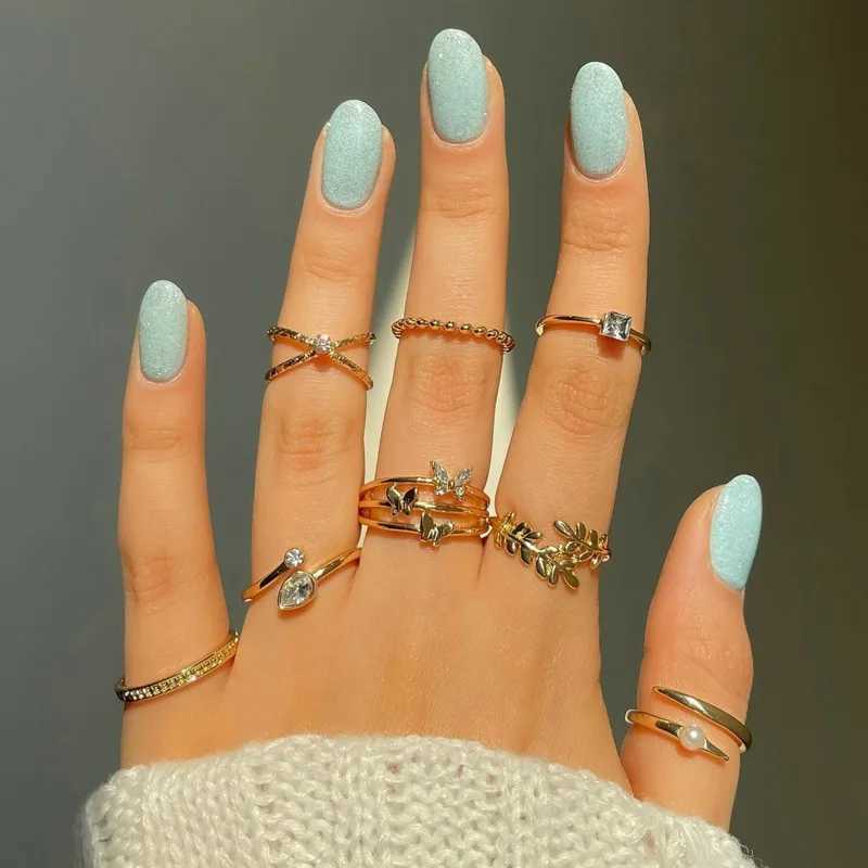 Fashionable Sparkling Zircon Butterfly Ring Set Imitating Pearl Wave Lotus Elegant Star Moon Heart Shaped Geometric Ring Womens Jewelry Gift W250111