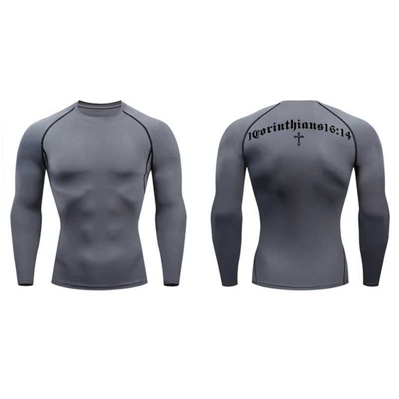 Bible Cross Print compression mens sports quick drying T-shirt gym fitness running underwear Baselayers W250111