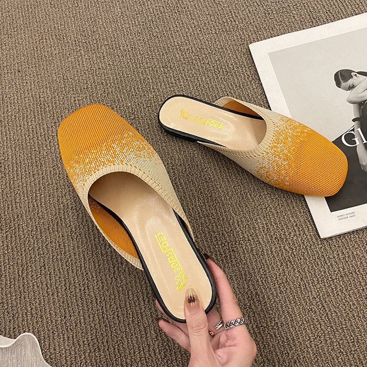Women Slippers Fashion Flat NEW Bottom Anti-slip New Trendy Square Toe Color Blocked Triple Black Yellow Free shipping
